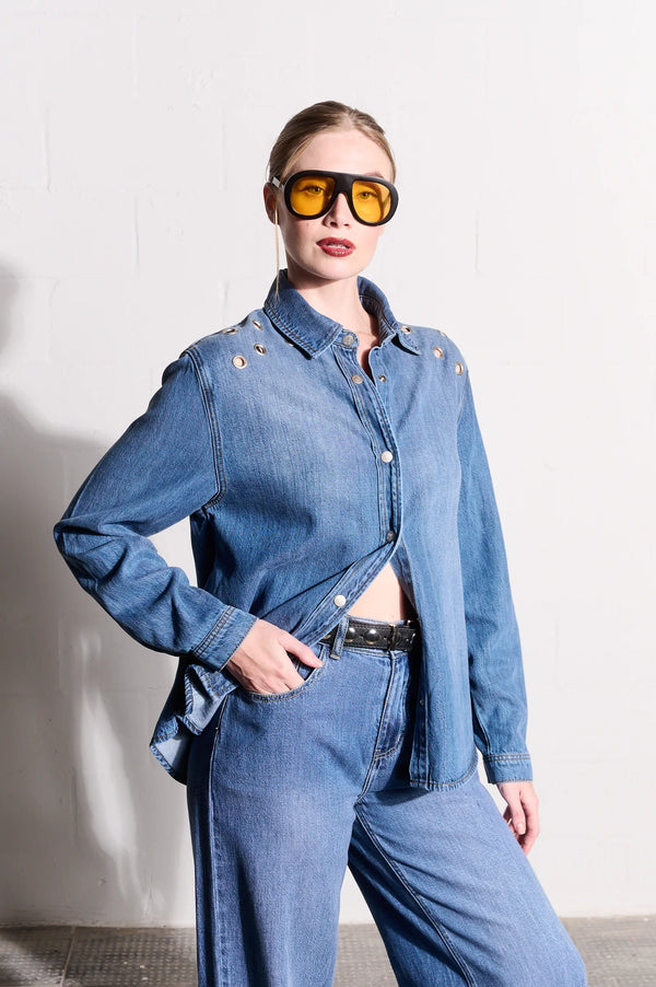 Denim Shirt with Eyelets