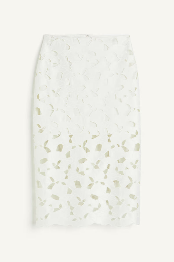 Satin Skirt with Eyelet Embroidery